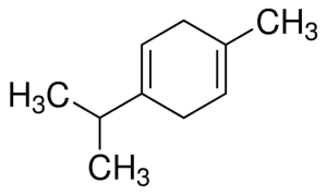 Gamma terpinene. Note the similarity to p-cymene, and to linalool. This same structure is almost identical to thymol, as well, but the latter has an extra hydroxyl group.
